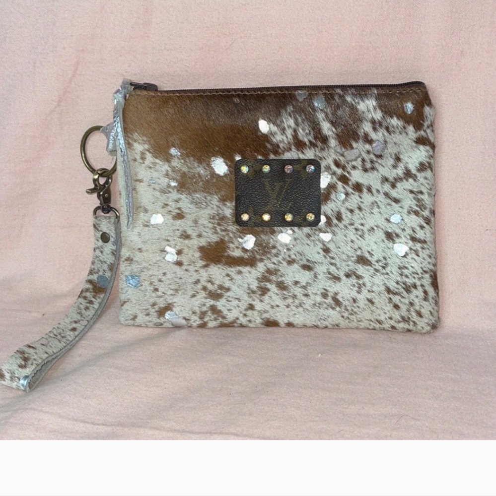 Silver Acid Cowhide Original Louis Vuitton up cycled wristlet